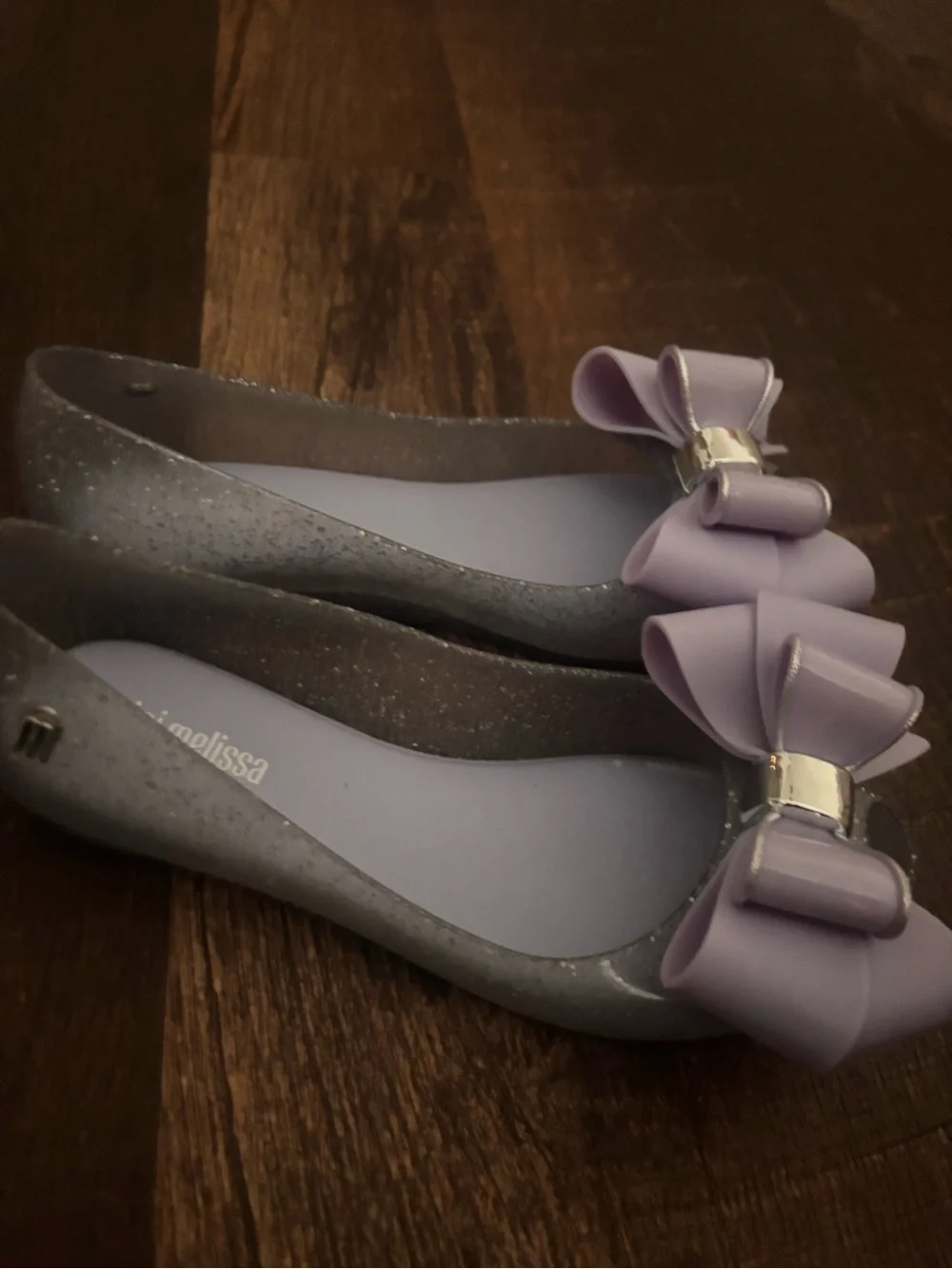 Mini Melissa Lavender Bow Jelly Flats with Glitter Trim